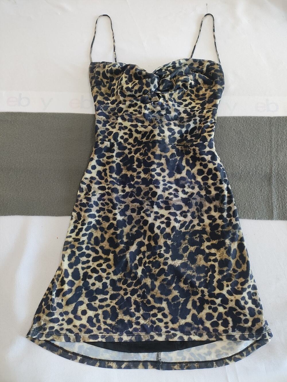 Lucy in the SKY Leopard Print Tied Haltered Neck Open Back Satin Mini Dress Sz S